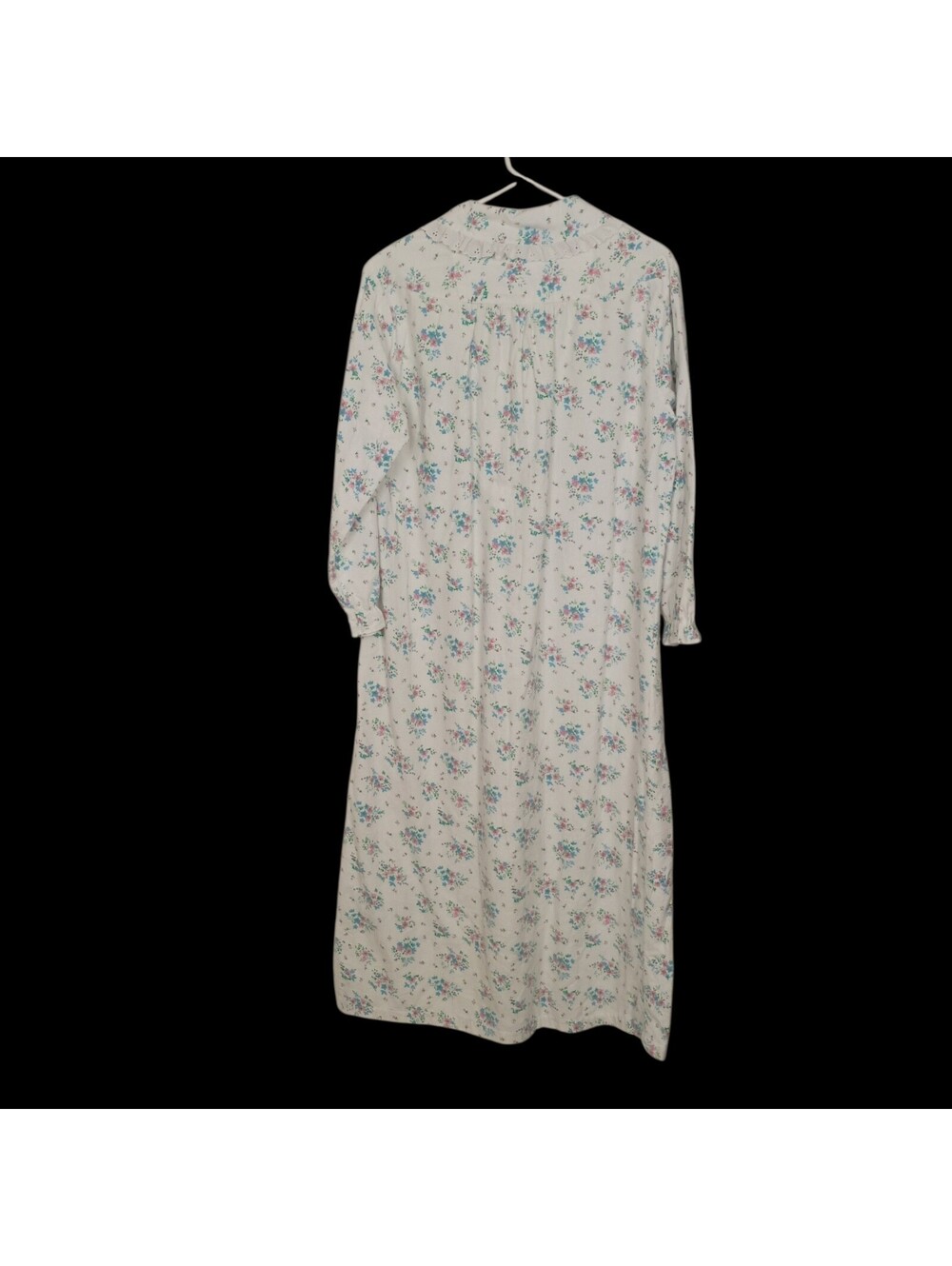 Vermont Country Store Floral Flannel Eyelet Lace Collar Nightgown Large EUC